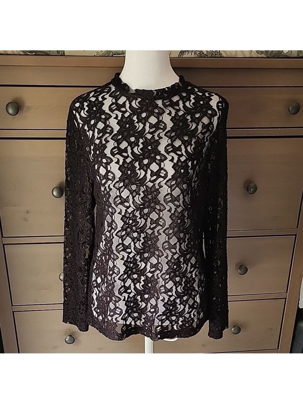 ASOS Black Lace Long Sleeve Top Size Xs